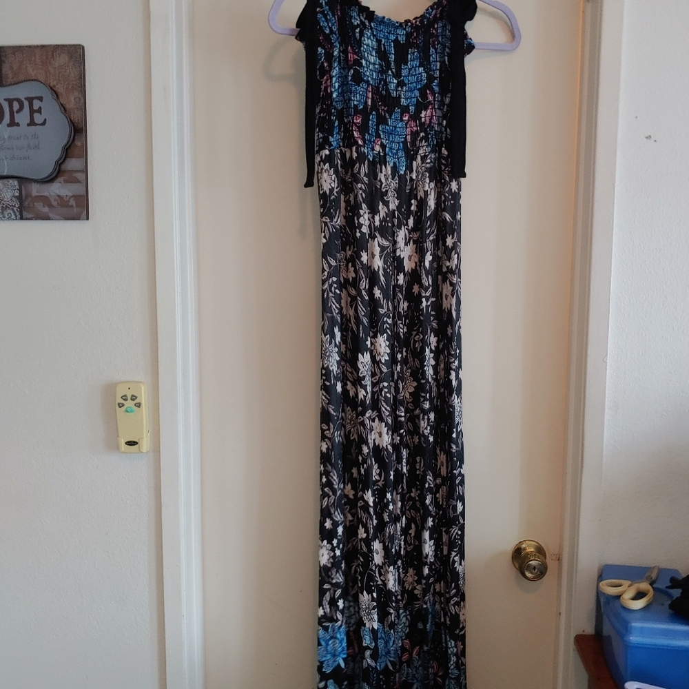 Floral Jumpsuit with Black and Blue Accents